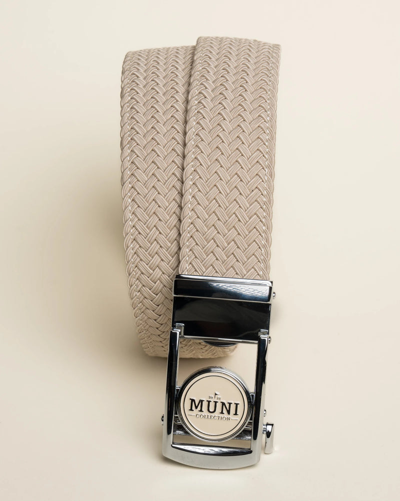Beach Day khaki woven belt with MUNI Collection buckle