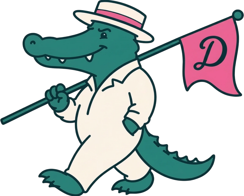 Dart, the Dartee caddie, tending the pin